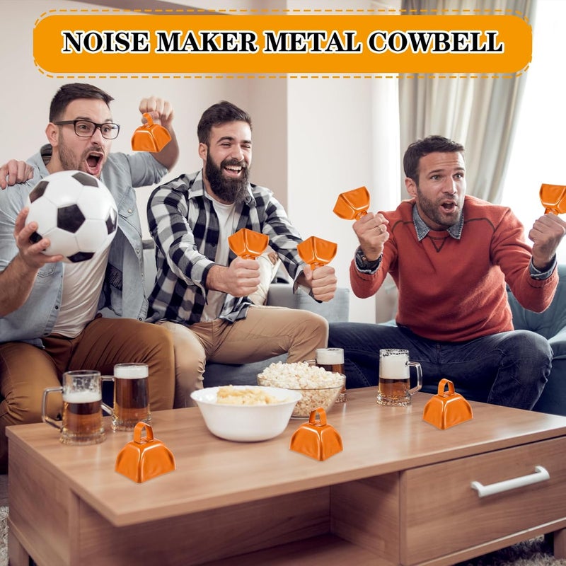 Tobeelec 12 Pcs Metal Cowbells with Handle, Cow Bells Noise Makers for Sporting Events, Small Cow Bell Loud Bells Noisemaker Hand Percussion Cow Bells Noise Makers for Sporting Events, Football Games (Orange) - Image 5